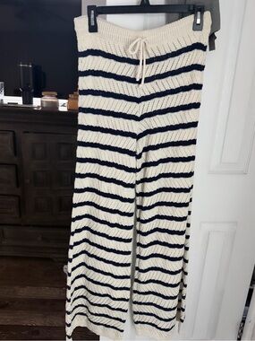 aerie Cream and Navy Striped Knit Sweater